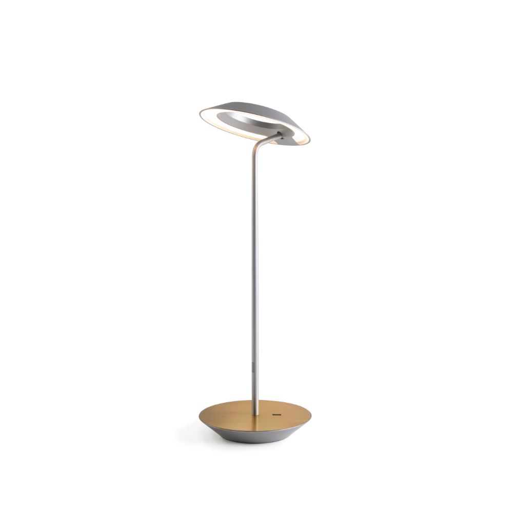 Koncept Lighting RYO-SW-SIL-BRS-DSK Royyo LED Desk Lamp, Silver body, Brushed Brass base plate 